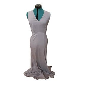 Theyskens’ Theory Grey Satin Floor Length High back Dress A23